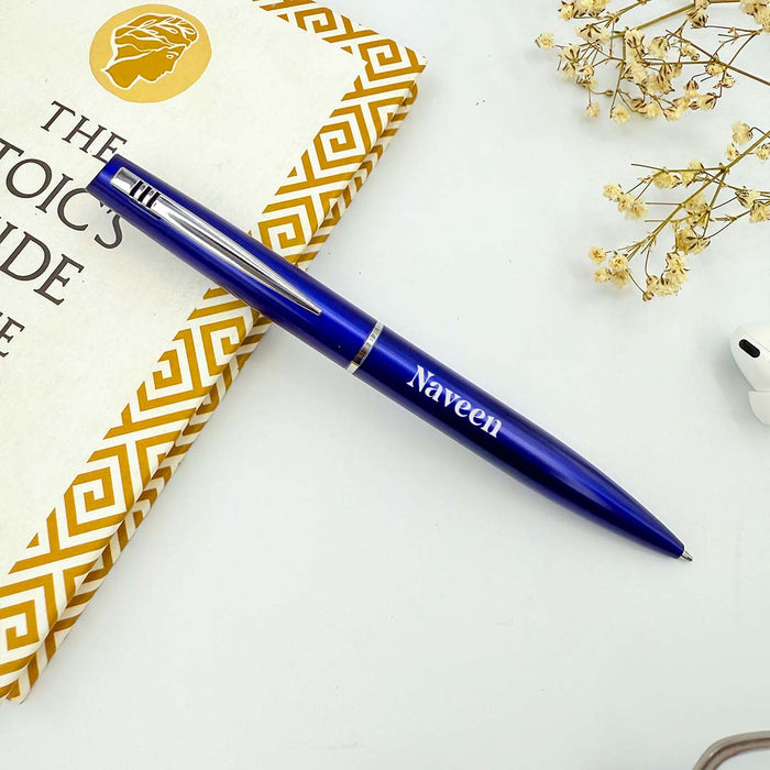 Personalized Blue Pen Glossy Finish with Silver Clip