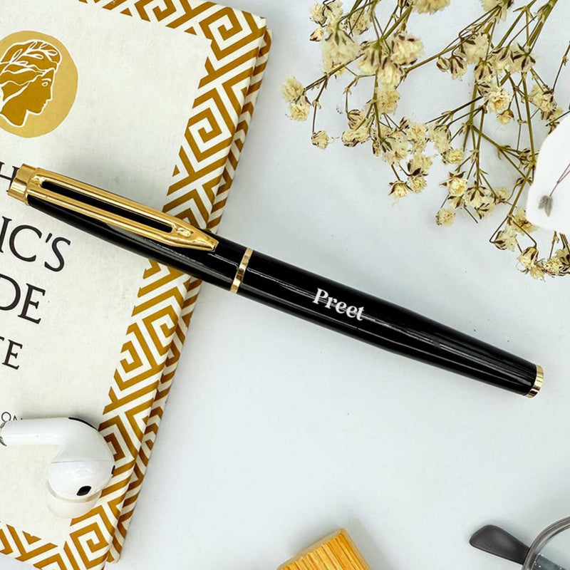 Personalized Pen Black Glossy Finish With Golden Clip