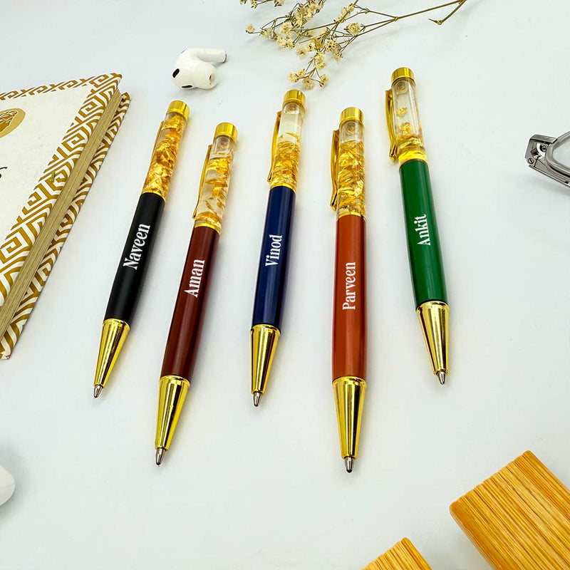 Personalized Pen Transparent Filled With Golden Foil Flakes