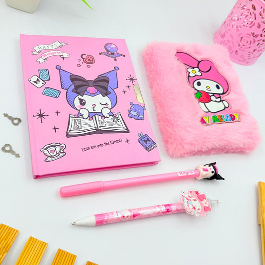 Personalized Kids Cute Lock Diary Combo - Lock Diary| Soft Fur Diary| Pen| Pencil|