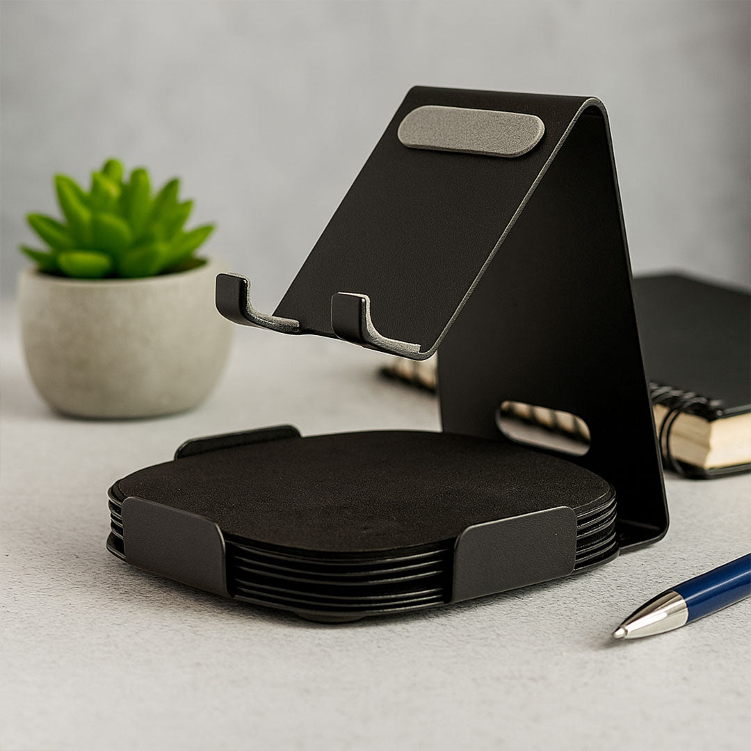 Personalized Mobile Stand with Matching Coasters | Love Craft Gifts