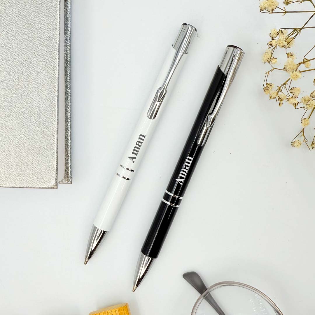 Personalized Pen Push & Pull Black Body with Silver Clip