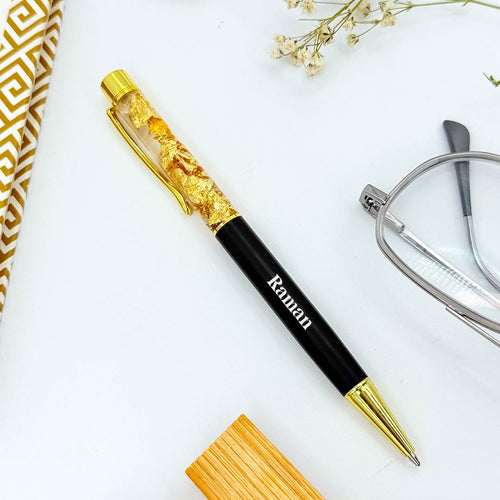 Personalized Pen Transparent Filled With Golden Foil Flakes