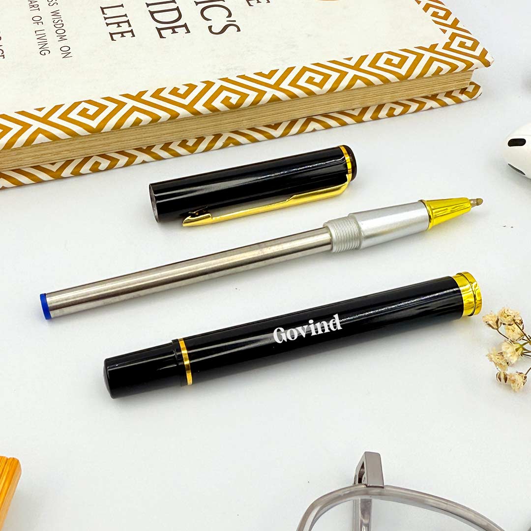 Personalized Black Metal Body With Decorative Gold Clip Pen