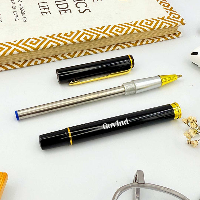 Personalized Black Metal Body With Decorative Gold Clip Pen