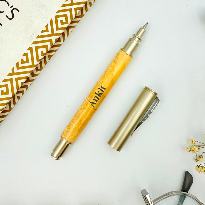 Personalized Pen Wood Body With Metal Cap