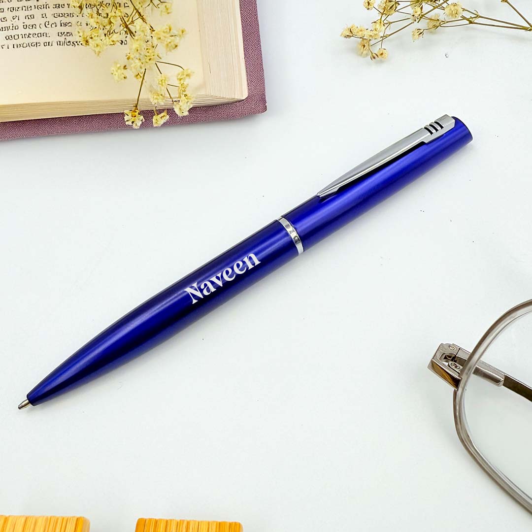 Personalized Blue Pen Glossy Finish with Silver Clip