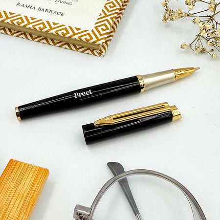 Personalized Pen Black Glossy Finish With Golden Clip