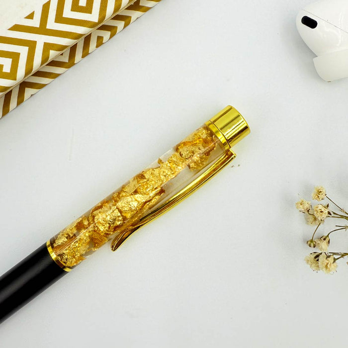 Personalized Pen Transparent Filled With Golden Foil Flakes