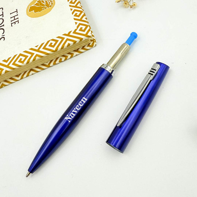 Personalized Blue Pen Glossy Finish with Silver Clip