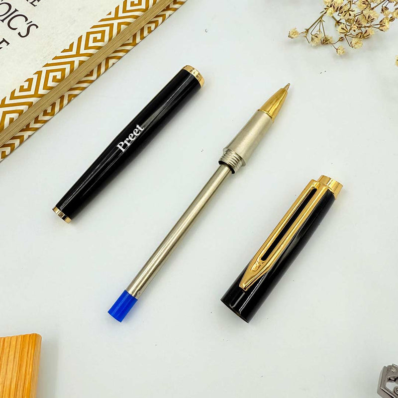 Personalized Pen Black Glossy Finish With Golden Clip