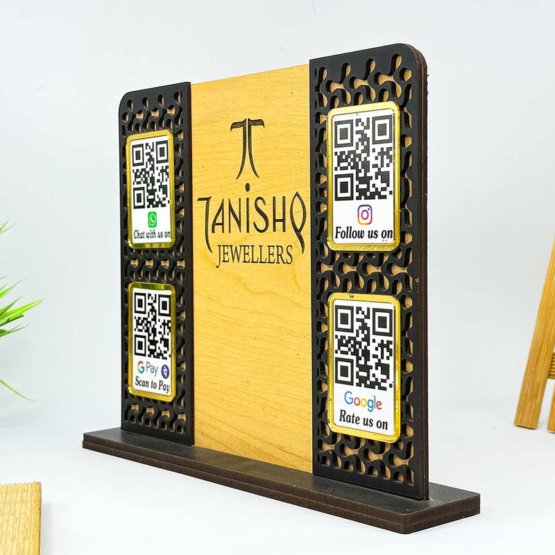 Custom Square QR Code Stand – Wooden & Black Acrylic