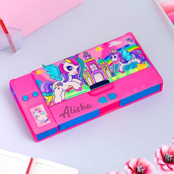 Personalized Unicorn Jumbo Pencil Box (Set of 1, Pink)