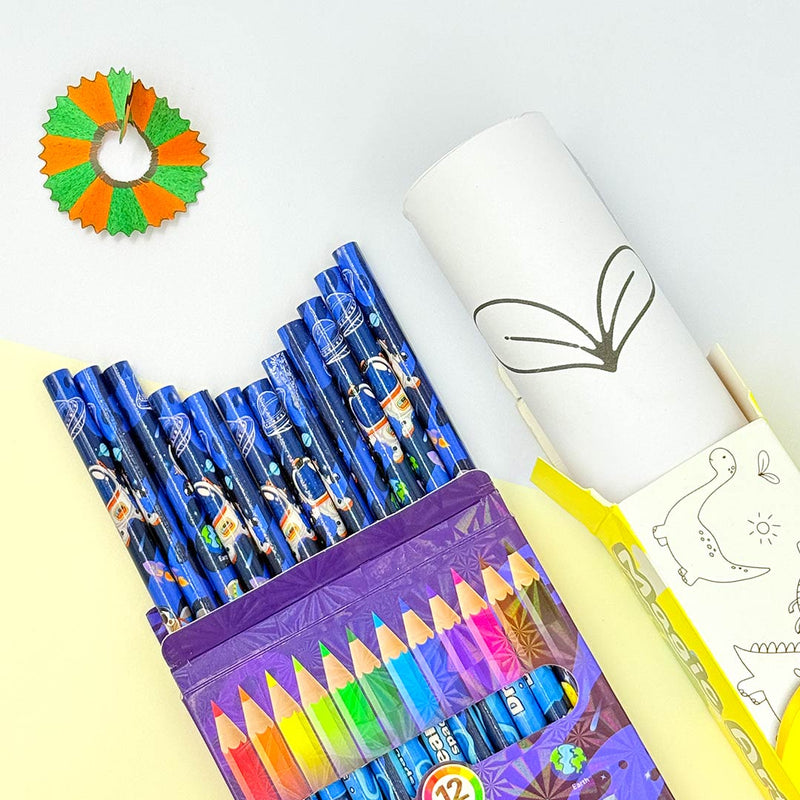 Drawing Paper Graffiti Scroll With Custom 12 Colorful Pencils Set