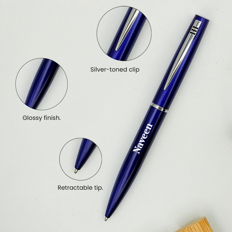 Personalized Blue Pen Glossy Finish with Silver Clip