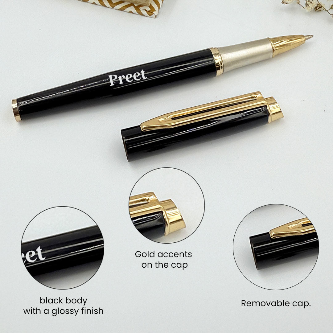 Personalized Pen Black Glossy Finish With Golden Clip