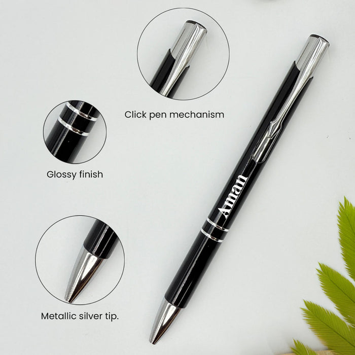 Personalized Pen Push & Pull Black Body with Silver Clip