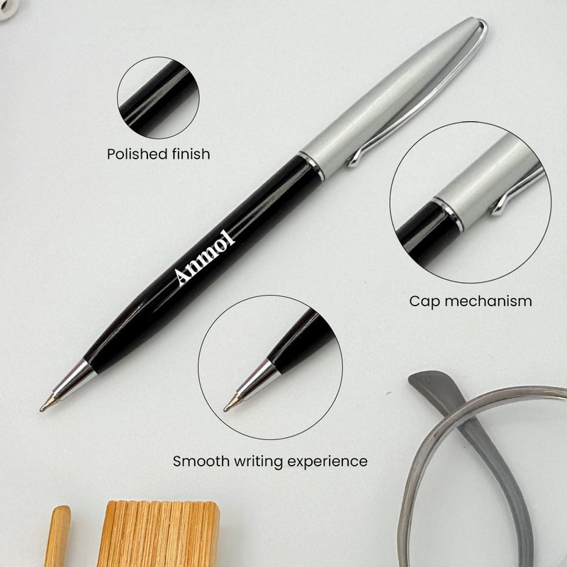 Personalized Pen Classy Black Glossy Finish With Silver Cap