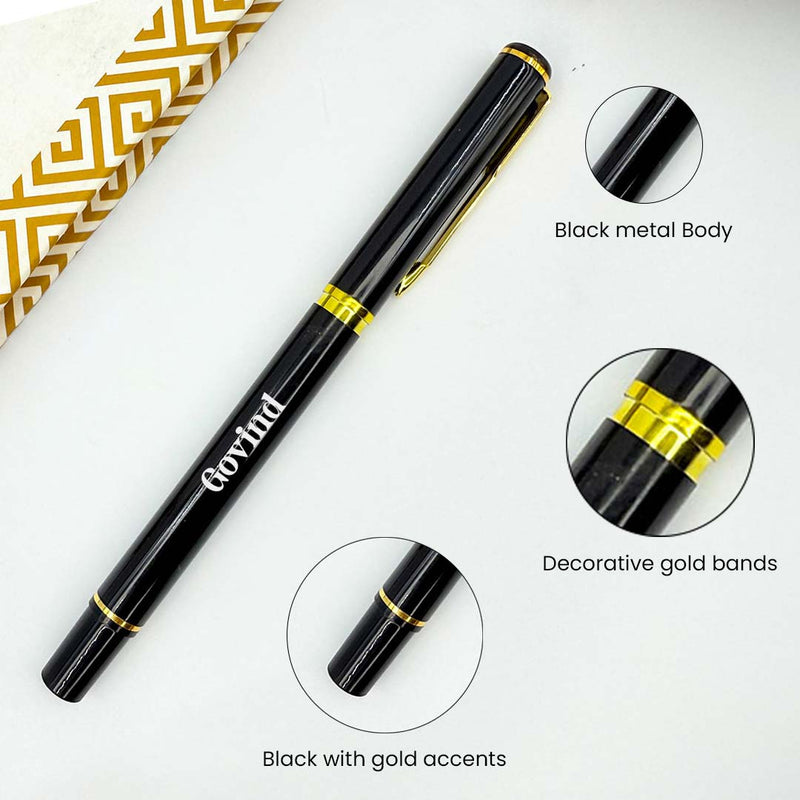 Personalized Black Metal Body With Decorative Gold Clip Pen