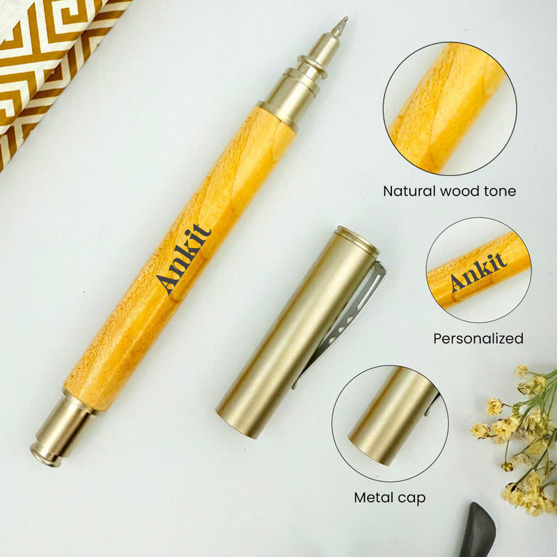 Personalized Pen Wood Body With Metal Cap