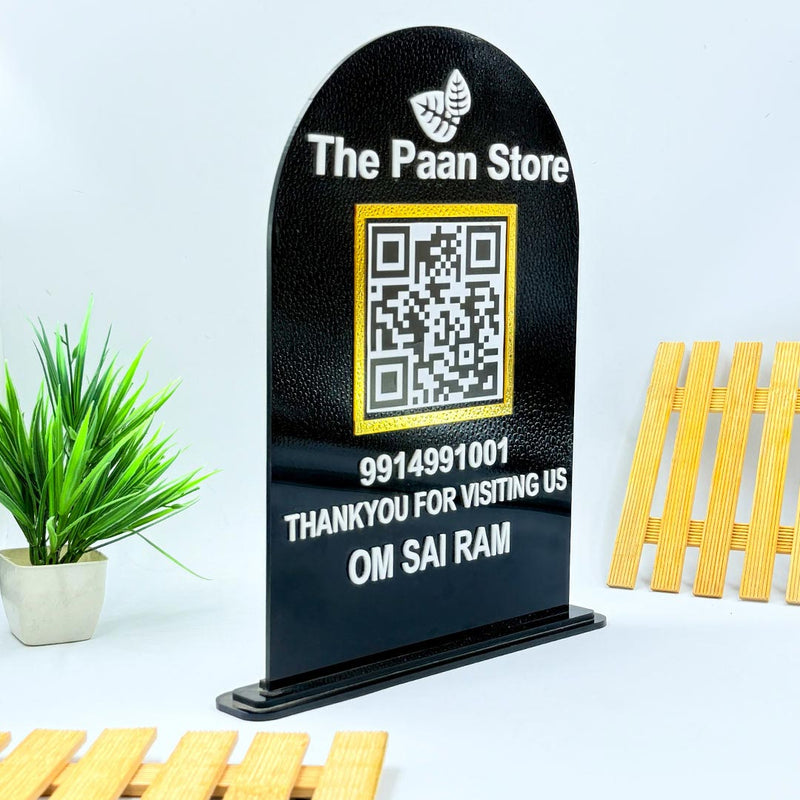 Custom QR Code Stand – Black & White Acrylic