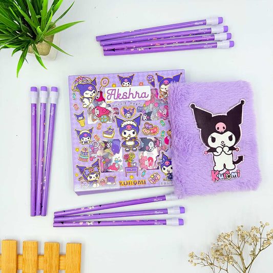 Customized Kids Cute Diary Combo 3 In 1 - Kuromi Purple Theme Set