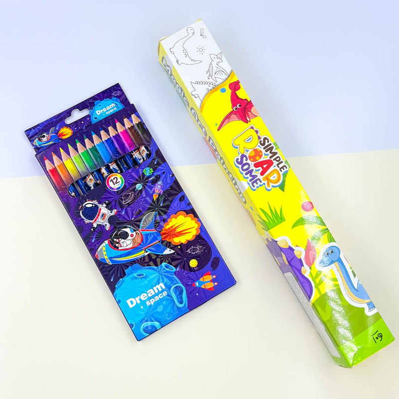 Drawing Paper Graffiti Scroll With Custom 12 Colorful Pencils Set