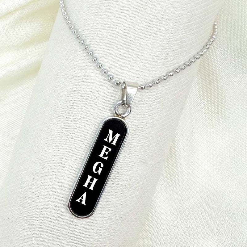 Personalized Vertical Name Pendant Necklace – Black & Silver Variants