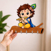 Bal Krishna Flute Wooden Key Holder 6×8" | Decorative Wall Key Organizer |  Love Craft Gifts™