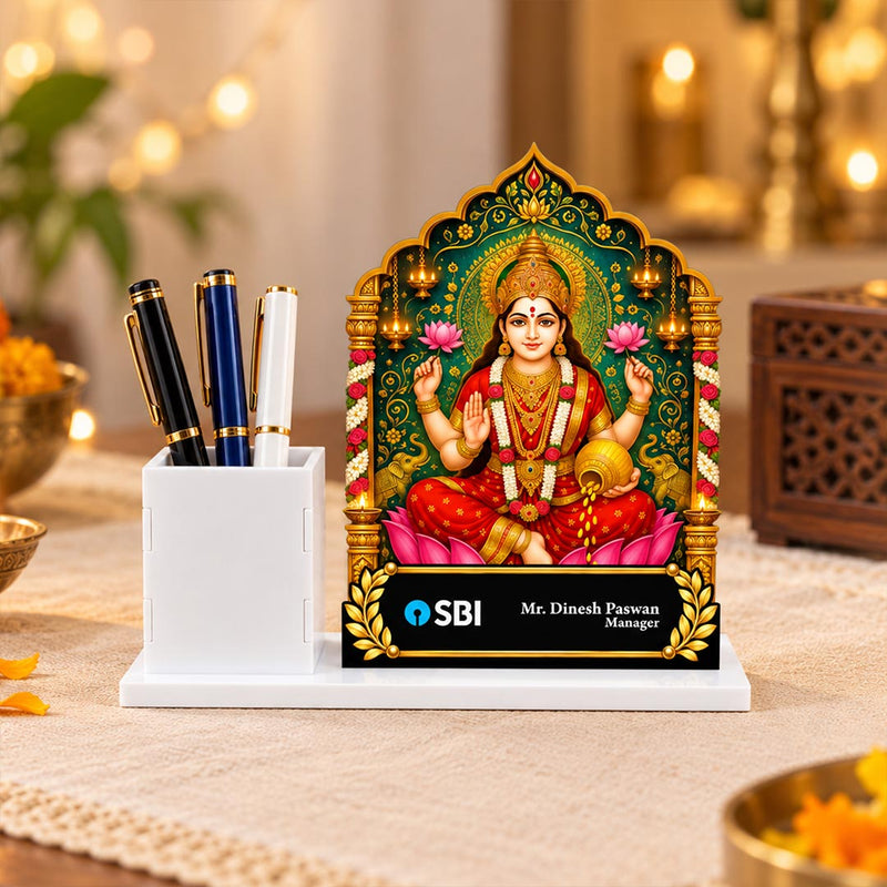 1. Personalized Lakshmi Corporate Gift | Office Table Pen Holder Stand 10x7" | Love Craft Gifts™