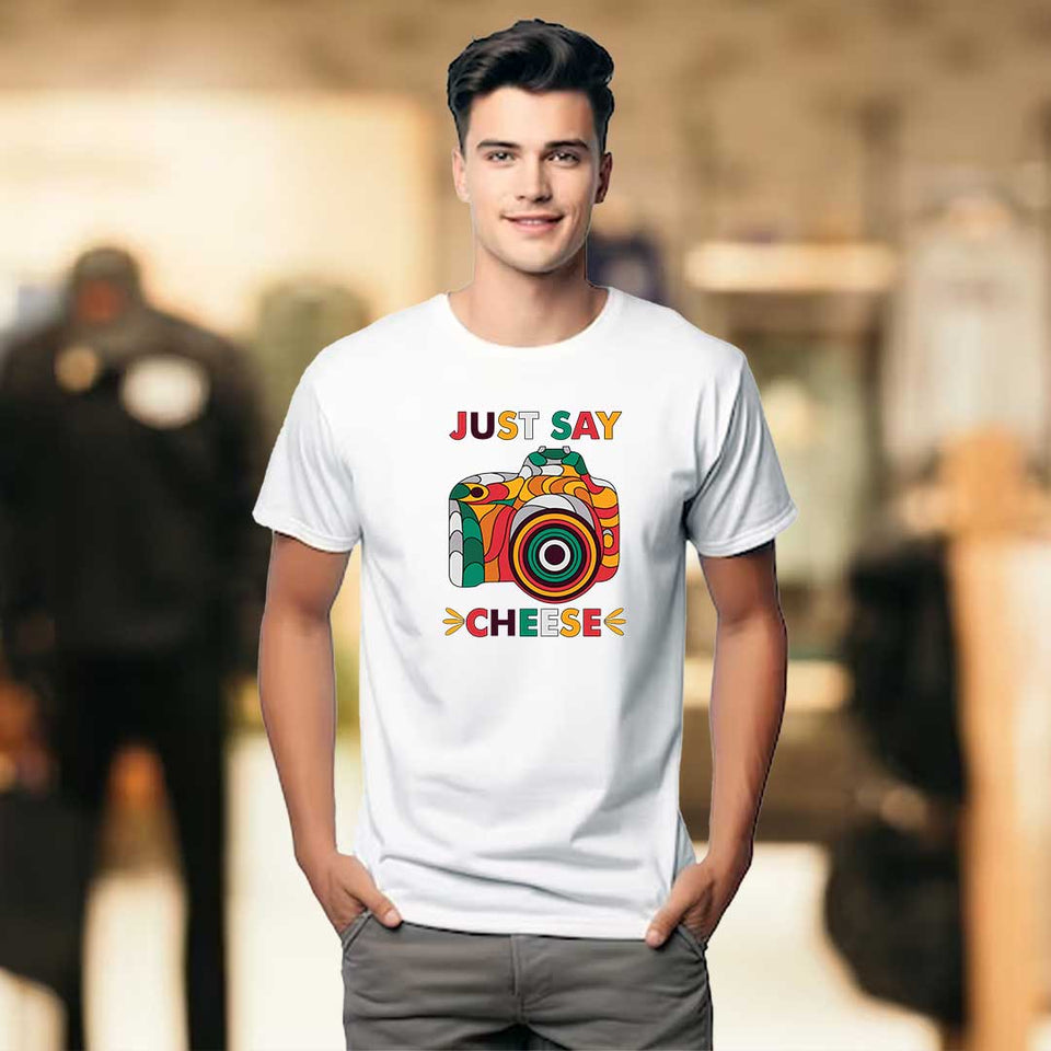 Men's White Just Say Cheese T-Shirt | Love Craft Gifts