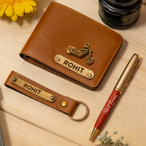 Customized Men's Wallet, Pen & Keychain Combo