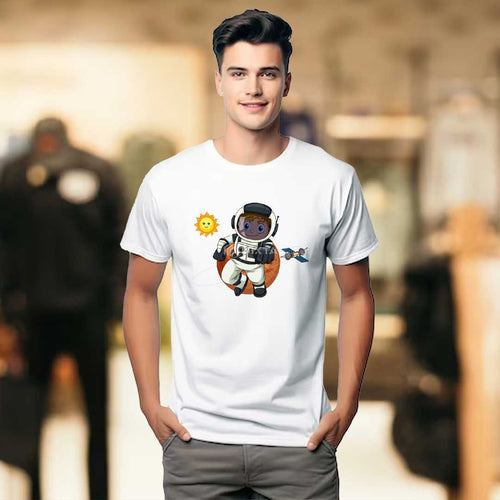 Men's White Cartoon Astronaut T-Shirt | Love Craft Gifts