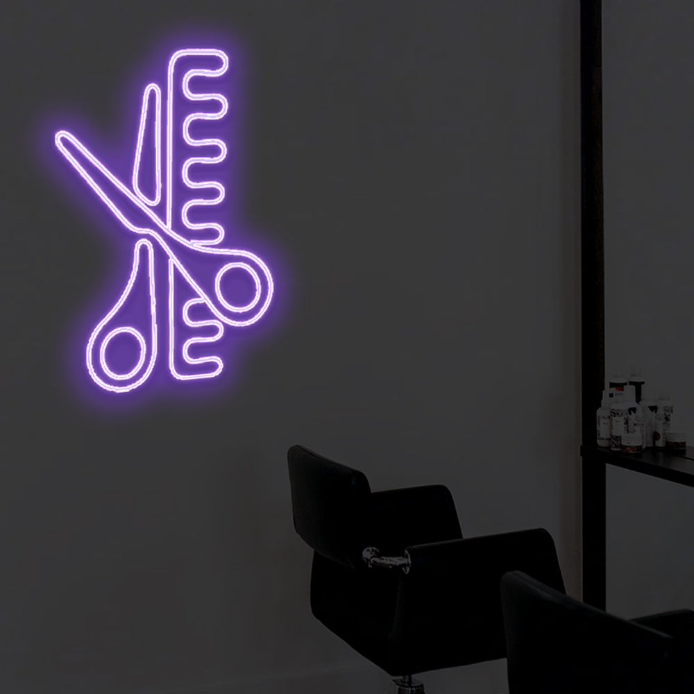 Scissors Comb Neon Sign Light