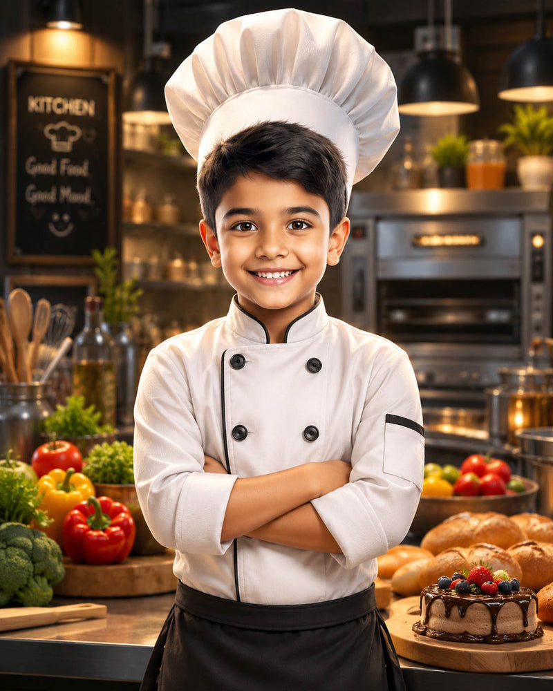 Personalized Future Chef Digital Portrait for Kids | Custom Cooking Theme Artwork Gift