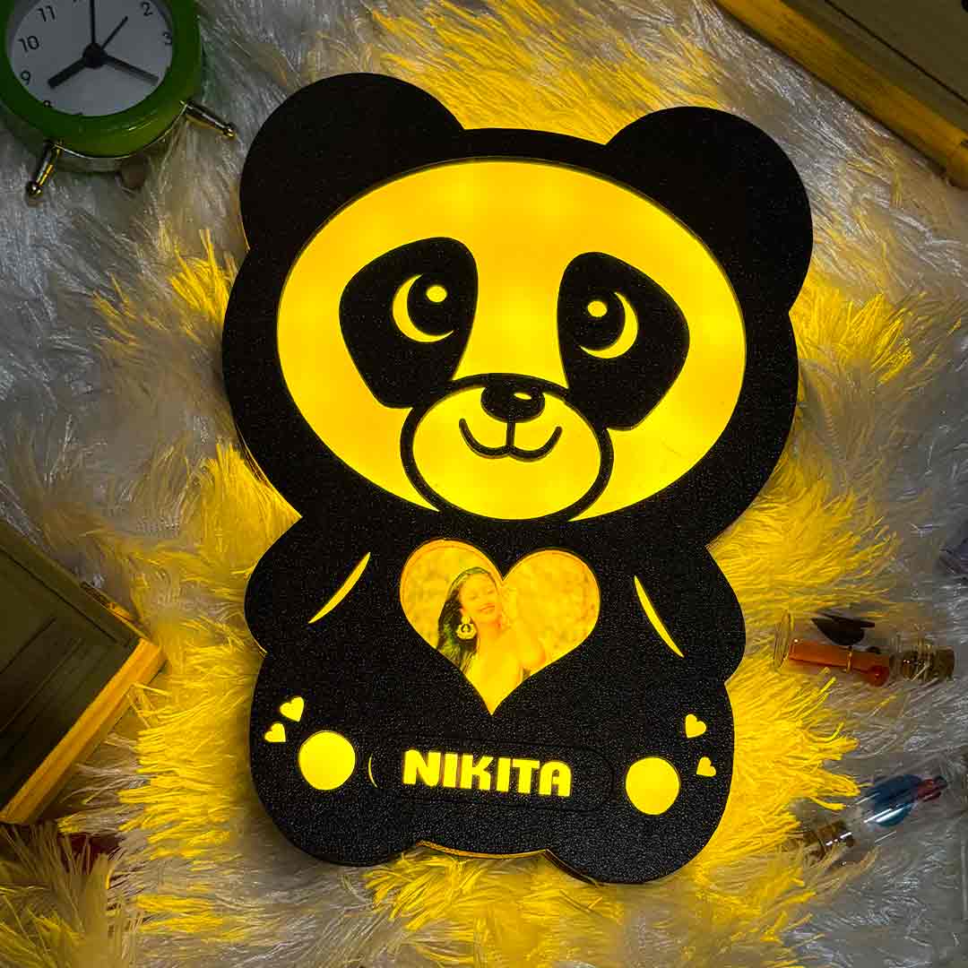 Glowing Panda Lamp with Photo & Name - Valentine Day