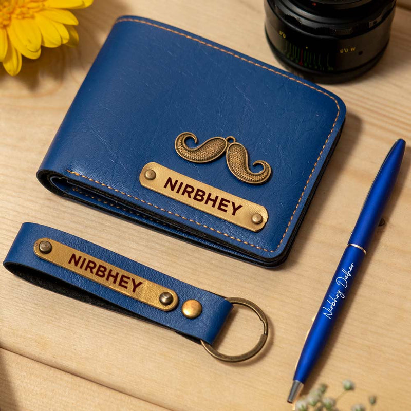 Customized Men's Wallet, Pen & Keychain Combo