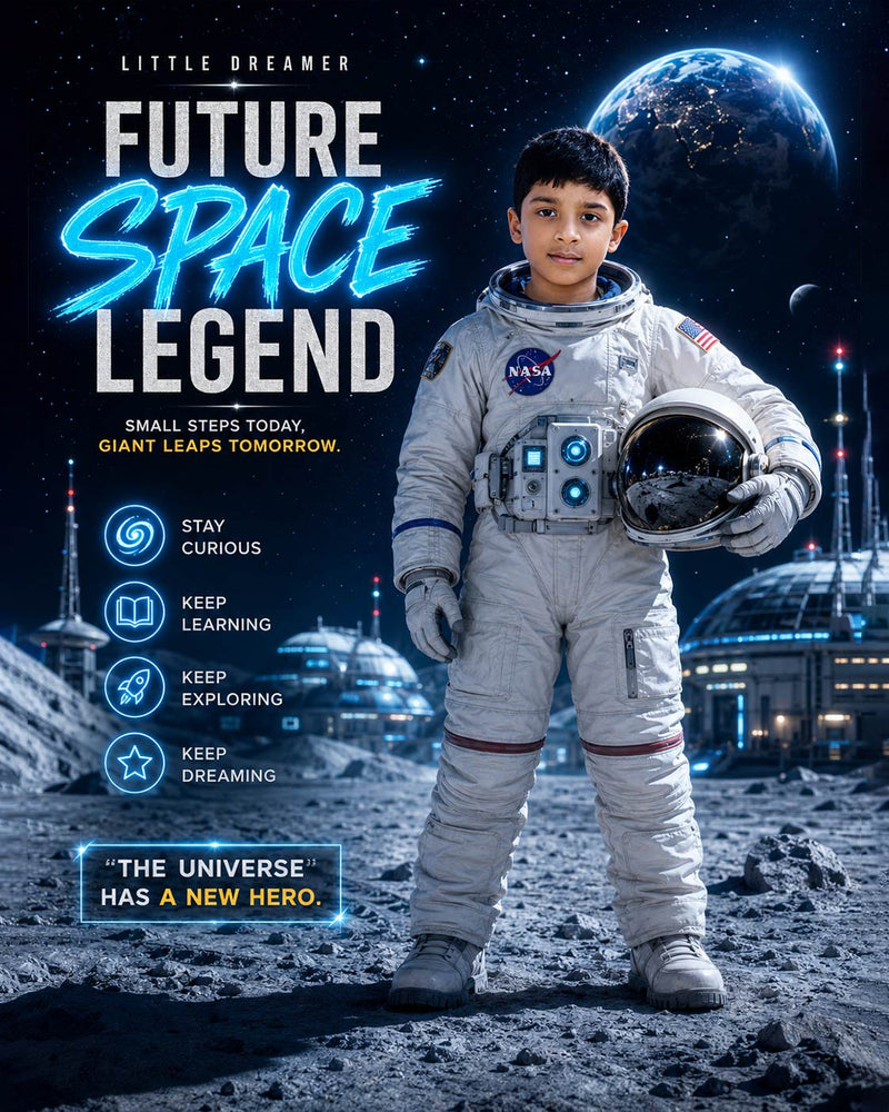 Personalized Future Space Explorer Digital Portrait for Kids | Custom Astronaut Artwork Gift
