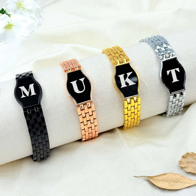 Custom Initial Metal Strap Bracelet – Stylish & Elegant