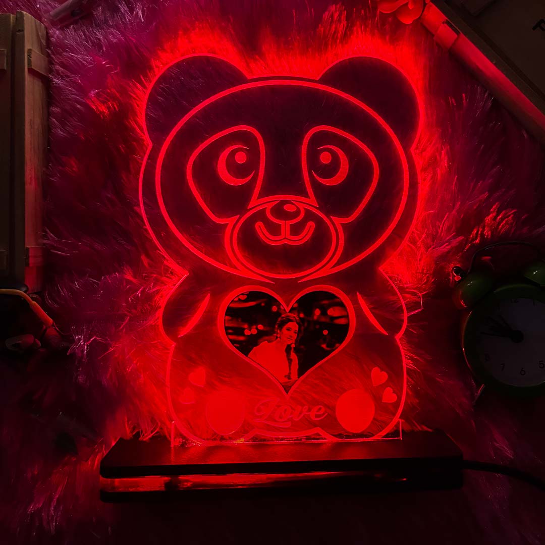 Acrylic Glowing Panda Lamp with Photo- Valentine Day