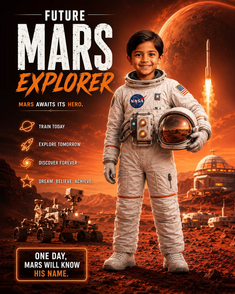 Personalized Future Space Explorer Digital Portrait for Kids | Custom Astronaut Artwork Gift