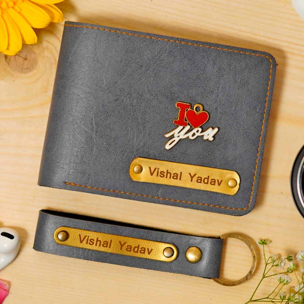 Personalized Men's Wallet & Keychain Combo