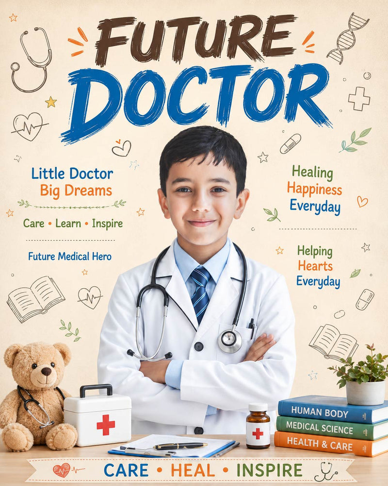 Personalized Future Doctor Digital Portrait for Kids | Medical Hero Artwork