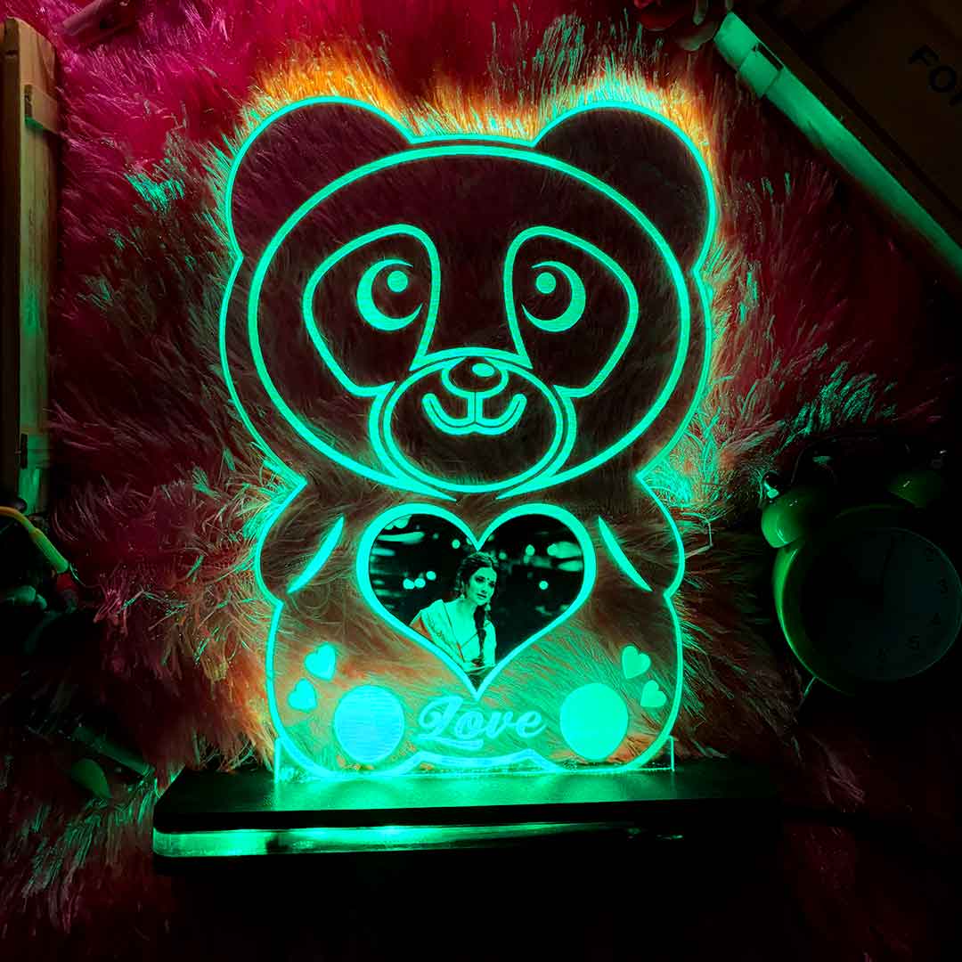 Acrylic Glowing Panda Lamp with Photo- Valentine Day