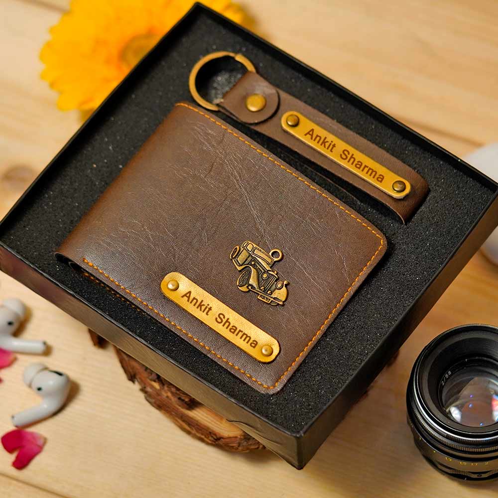 Personalized Men's Wallet & Keychain Combo