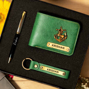 Customized Men's Wallet, Pen & Keychain Combo