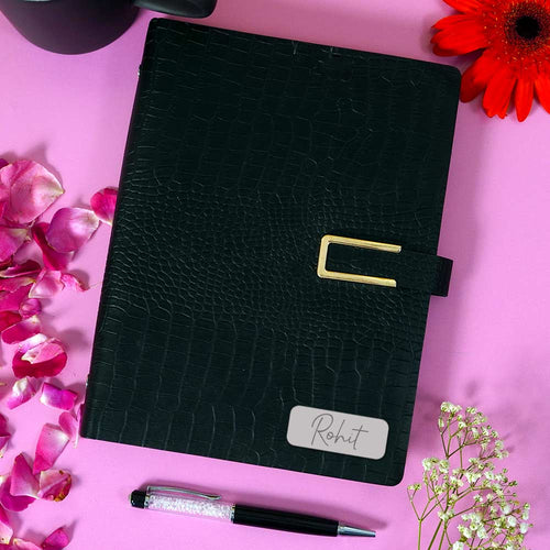 Black Personalized Diary With Flip Strap Closure
