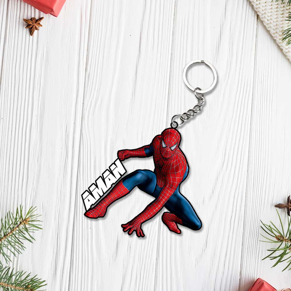 Spider-Man Cartoon Characters Keychain With Name | Love Craft Gifts