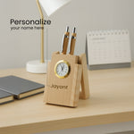 Personalized Wooden Clock Pen Stand with 2 Pens | Love Craft Gifts
