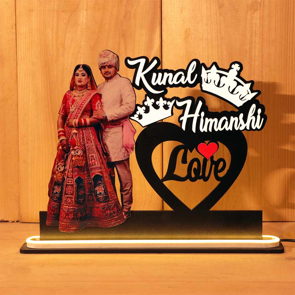 Married Couple Neon LED Photo Wooden Table Top | Love Craft Gifts